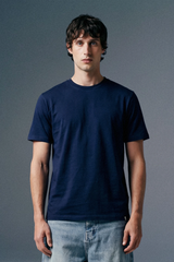 Solid Navy Blue Half Sleeves T-Shirt For Men Regular Fit