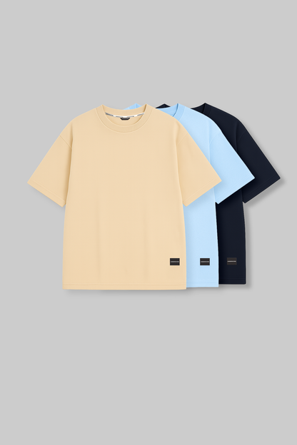 Pack of 3 Oversized T-shirts - Beige/Blue/Navy