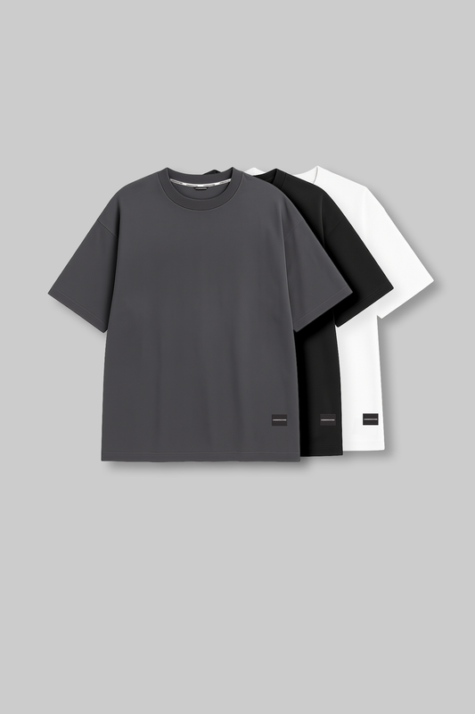 Pack of 3 Oversized T-shirts - Grey/Black/White