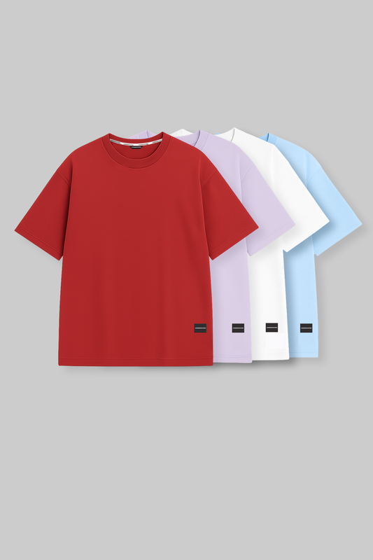 Pack of 4 Oversized T-shirts - Red/Lilac/White/Blue