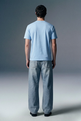 Solid Powder Blue Half Sleeves T-Shirt For Men Regular Fit