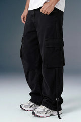 Casual Black Wide-Leg Cargo Pants Styled with Chunky Sneakers
