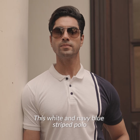 White Colourblocked Polo T-Shirt
