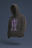 Black hoodie with artistic distorted face graphic in purple trendy streetwear design for men.