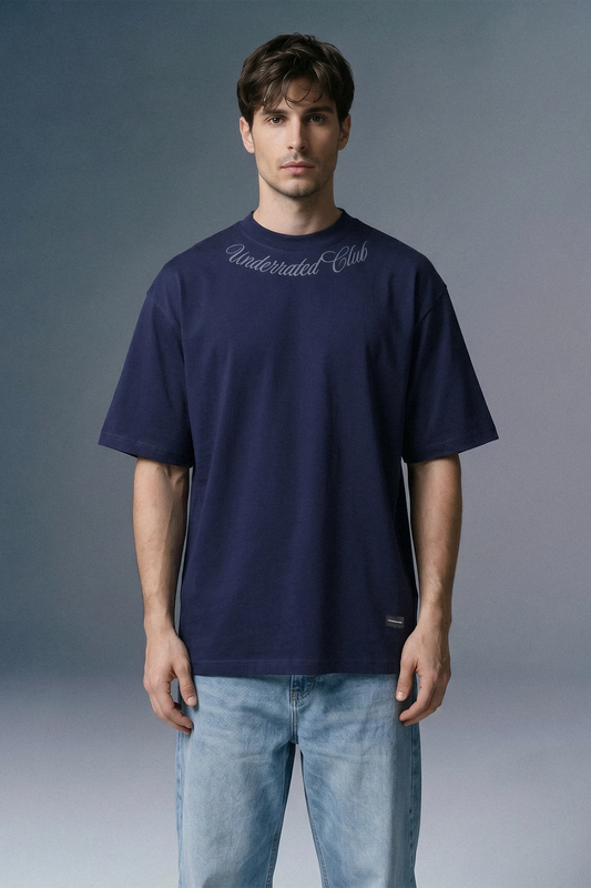 Script curve Navy Oversized T-shirt
