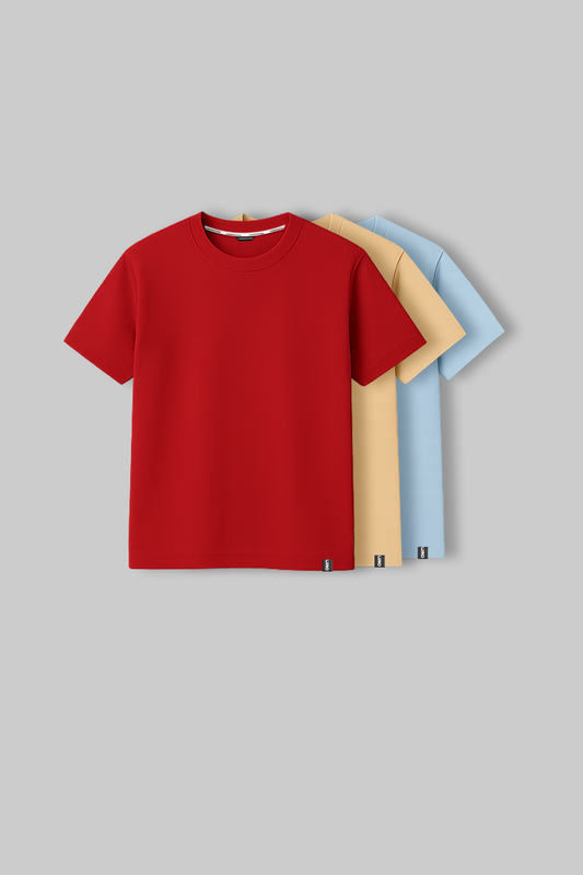 Pack of 3 Regular T-shirts - Red/Beige/Blue