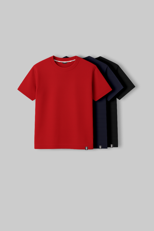 Pack of 3 Regular T-shirts - Red/Navy/Black