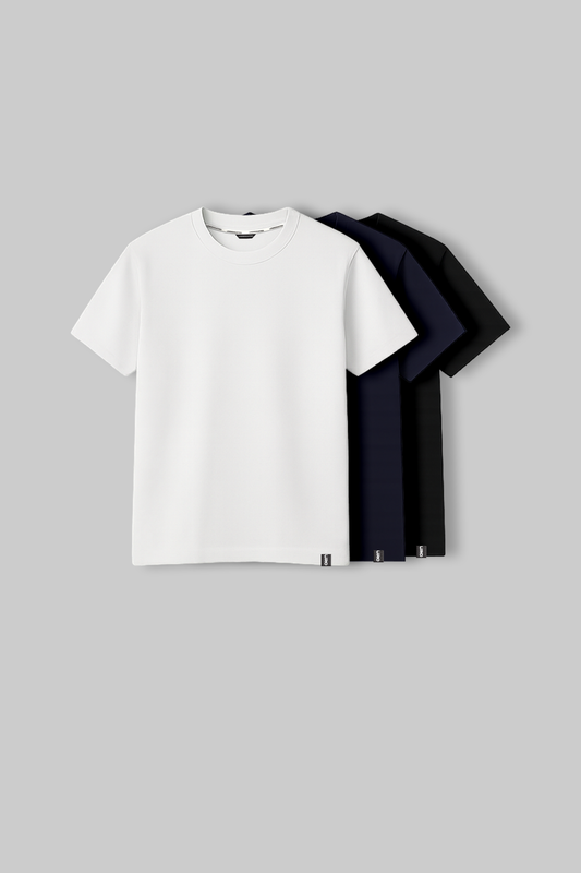 Pack of 3 Regular T-shirts - White/Navy/Black