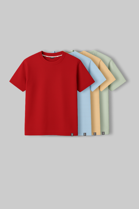 Pack of 4 Regular T-shirts - Red/Blue/Beige/Green