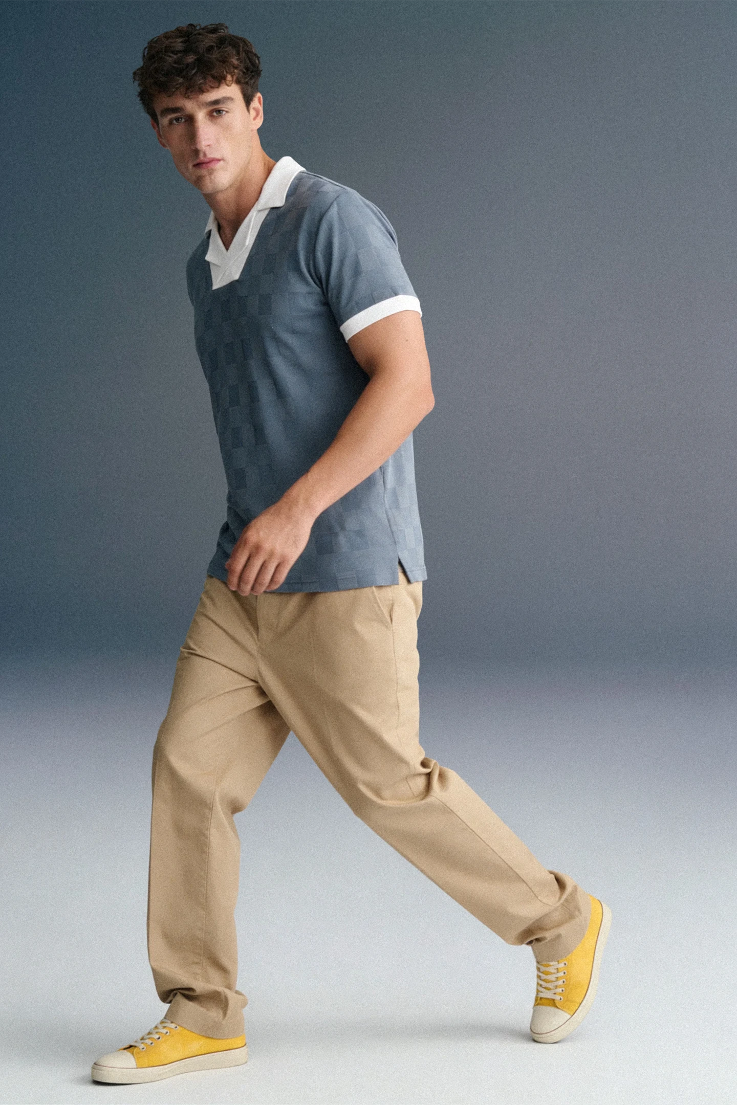 Blue Grey Textured Polo T-Shirt