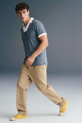 Blue Grey Textured Polo T-Shirt