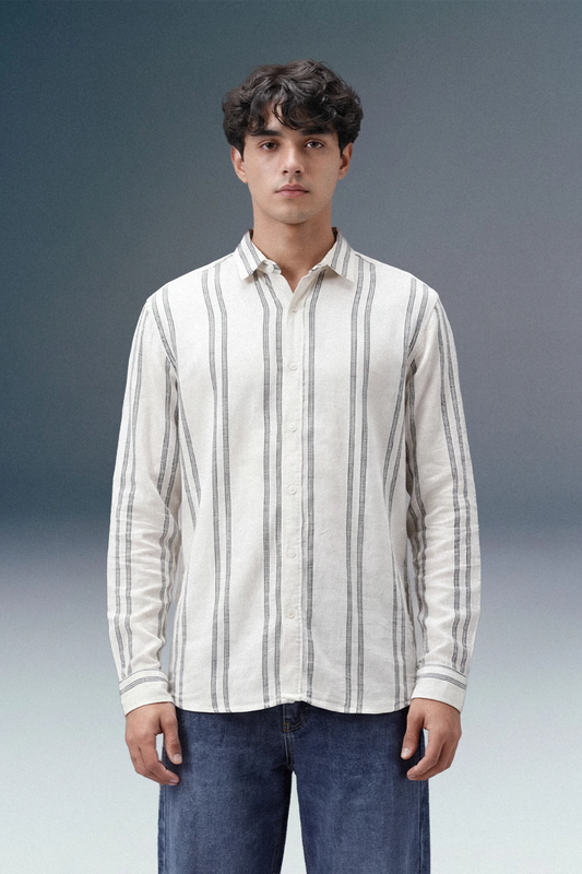 Off White Striped Textured Shirt