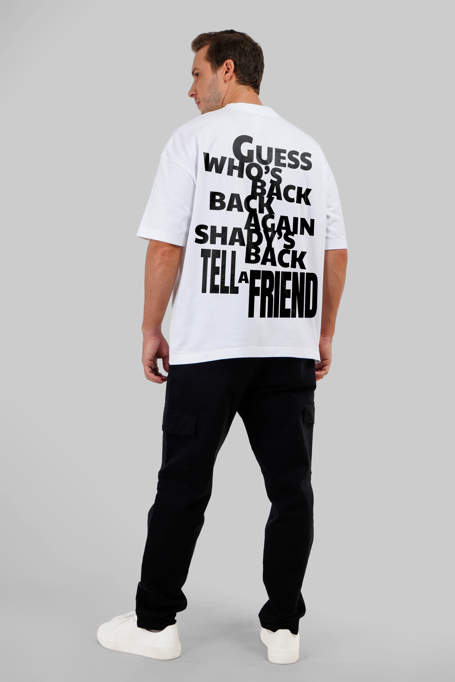 Shady's Back Black Printed White Baggy Fit T-Shirt Men Pic 4