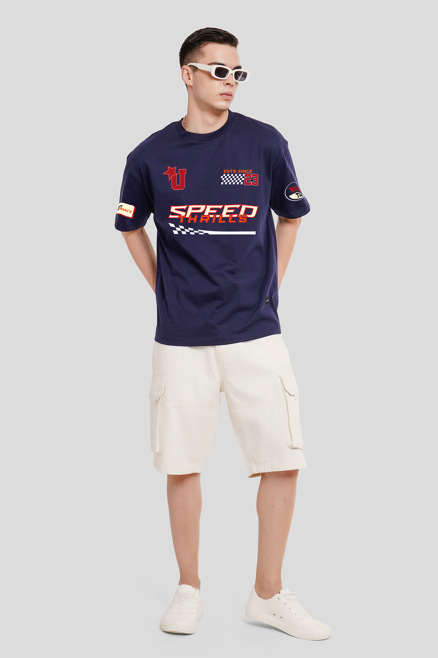 Speed Thrills Navy Blue Oversized T-shirt Men