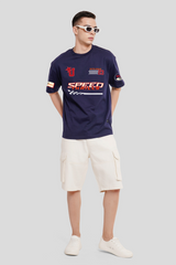 Speed Thrills Navy Blue Oversized T-shirt Men