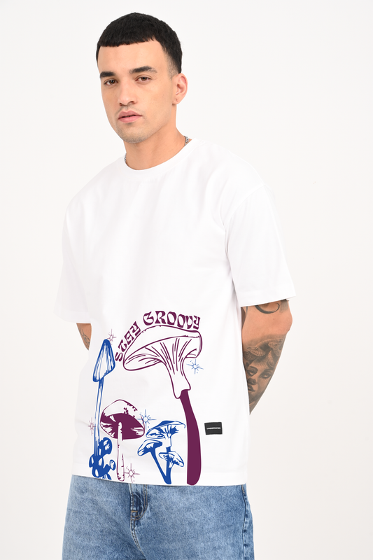 Stay Groovy White Oversized T-shirt Men