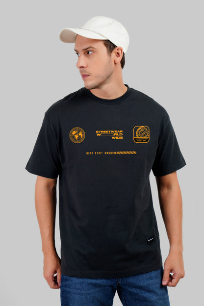 Next Stop Unknown Black Oversized Fit T-Shirt Men Pic 1