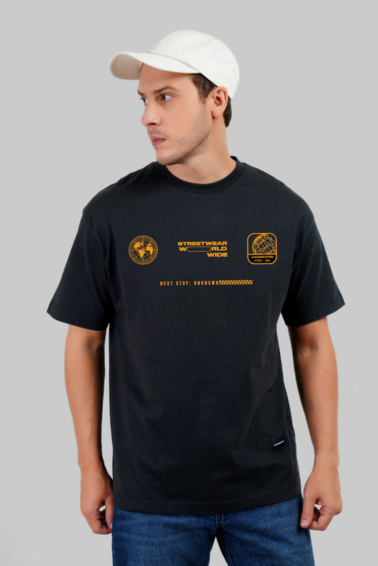 Next Stop Unknown Black Oversized Fit T-Shirt Men Pic 1