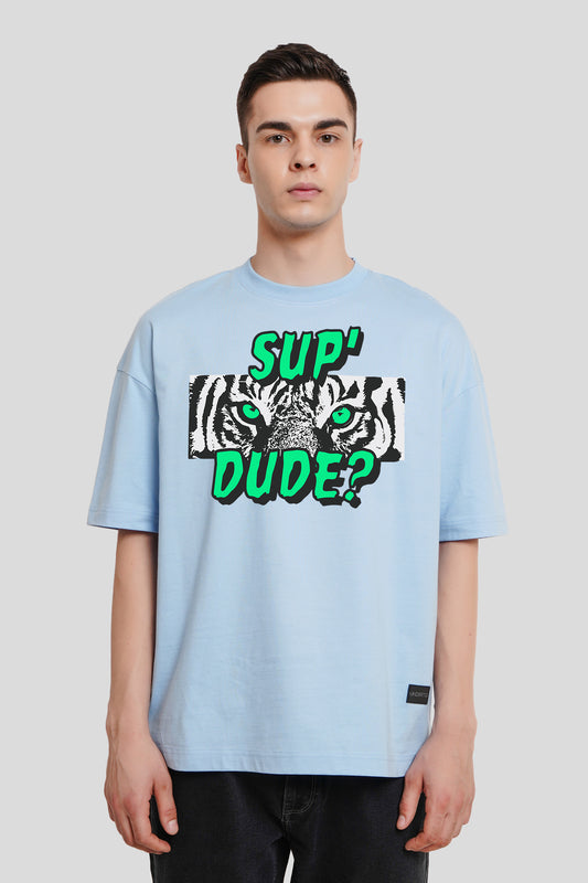 Sup Dude Powder Blue Printed T-Shirt