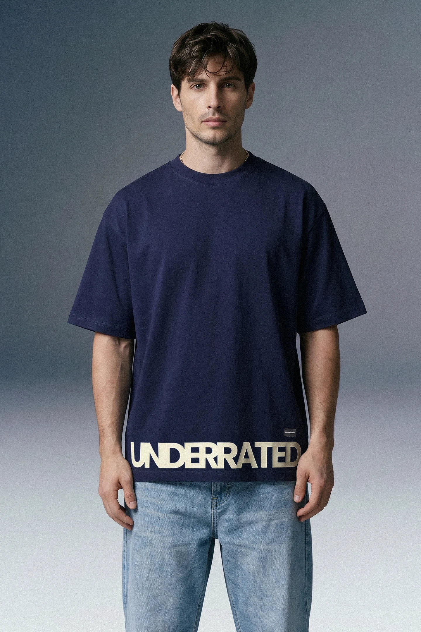 Edge Print Navy Oversized T-shirt
