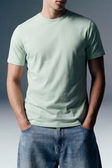 Solid Pastel Green Half Sleeves T-Shirt For Men Regular Fit