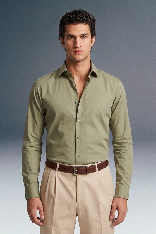 Green Solid Slim Fit Shirt