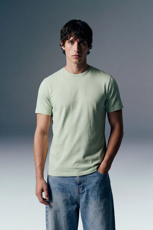 Solid Pastel Green Half Sleeves T-Shirt For Men Regular Fit