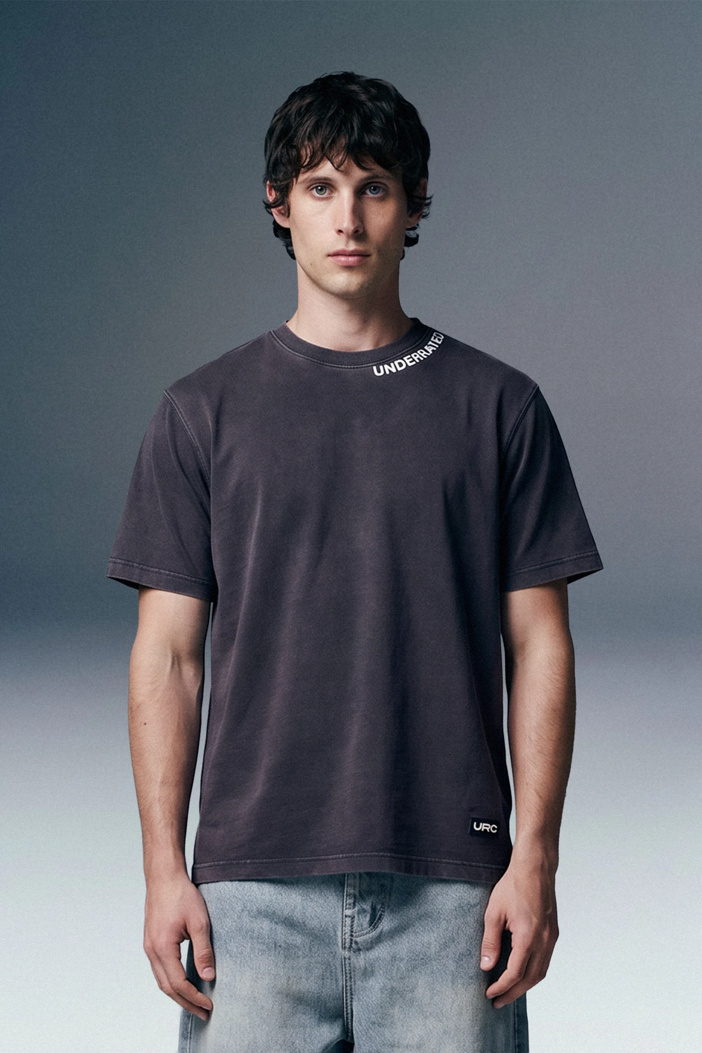 Underrated Curve Acid Washed Navy Regular Fit T-shirt