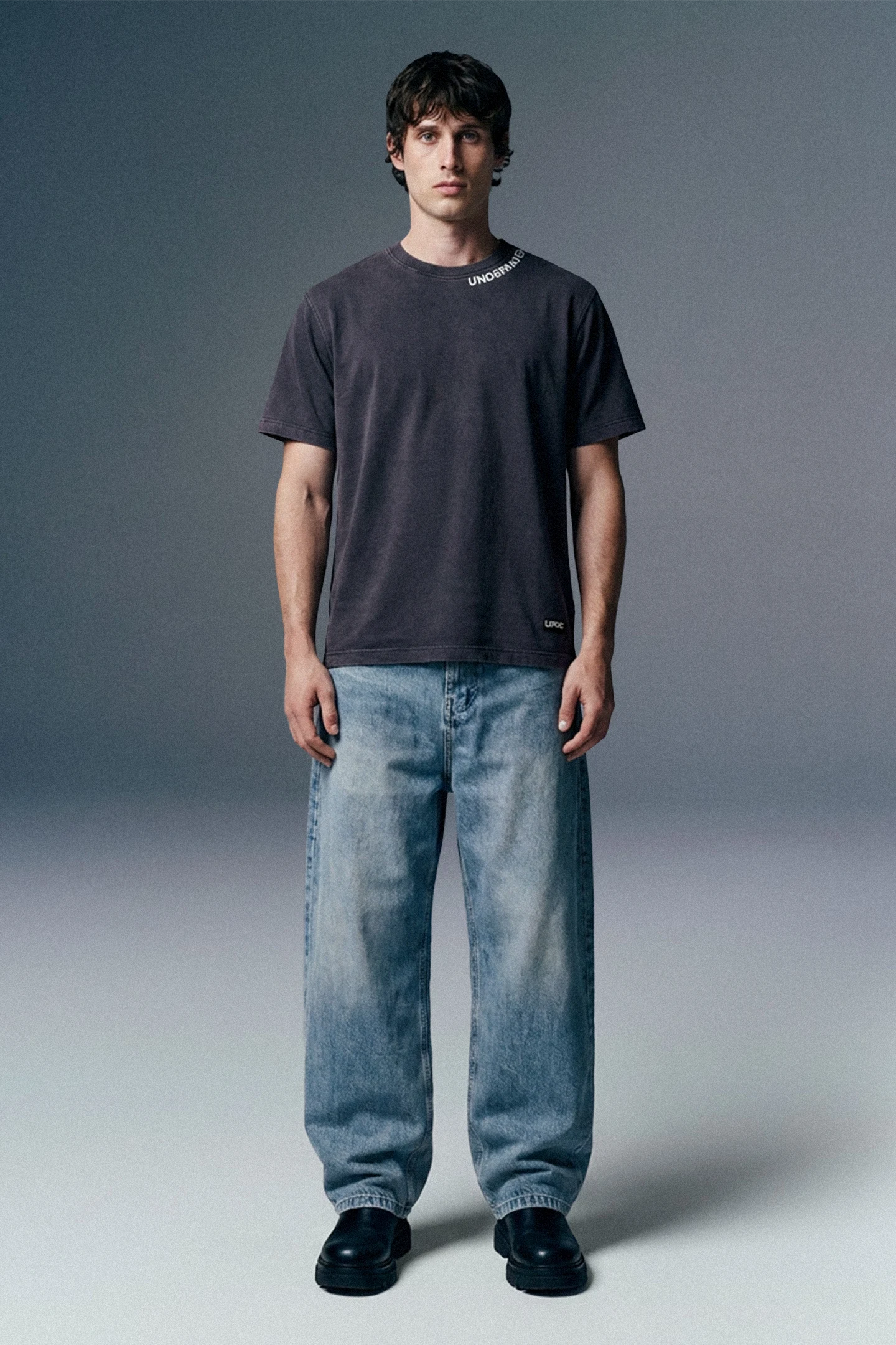 Underrated Curve Acid Washed Navy Regular Fit T-shirt