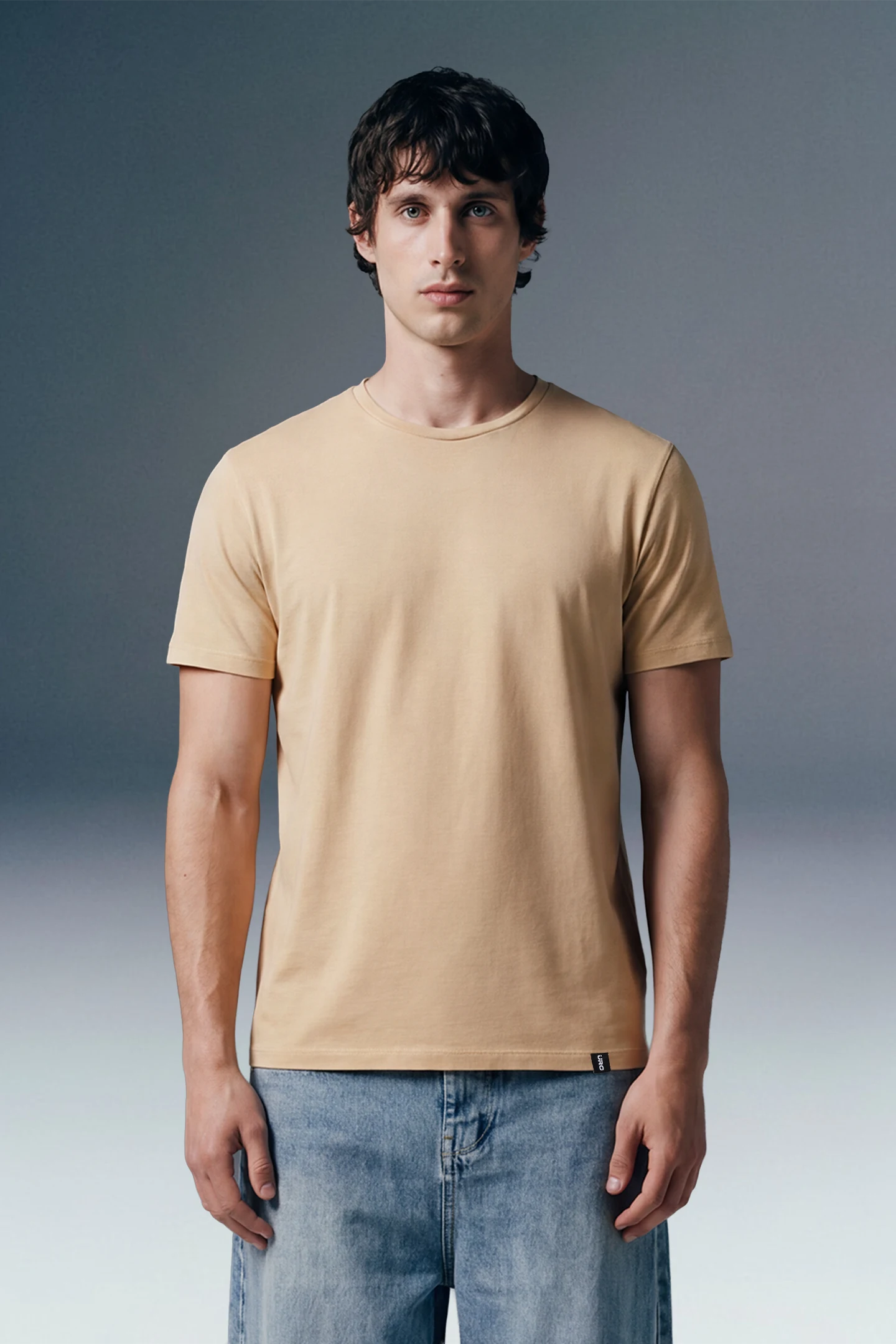 Solid Beige Half Sleeves T-Shirt For Men Regular Fit