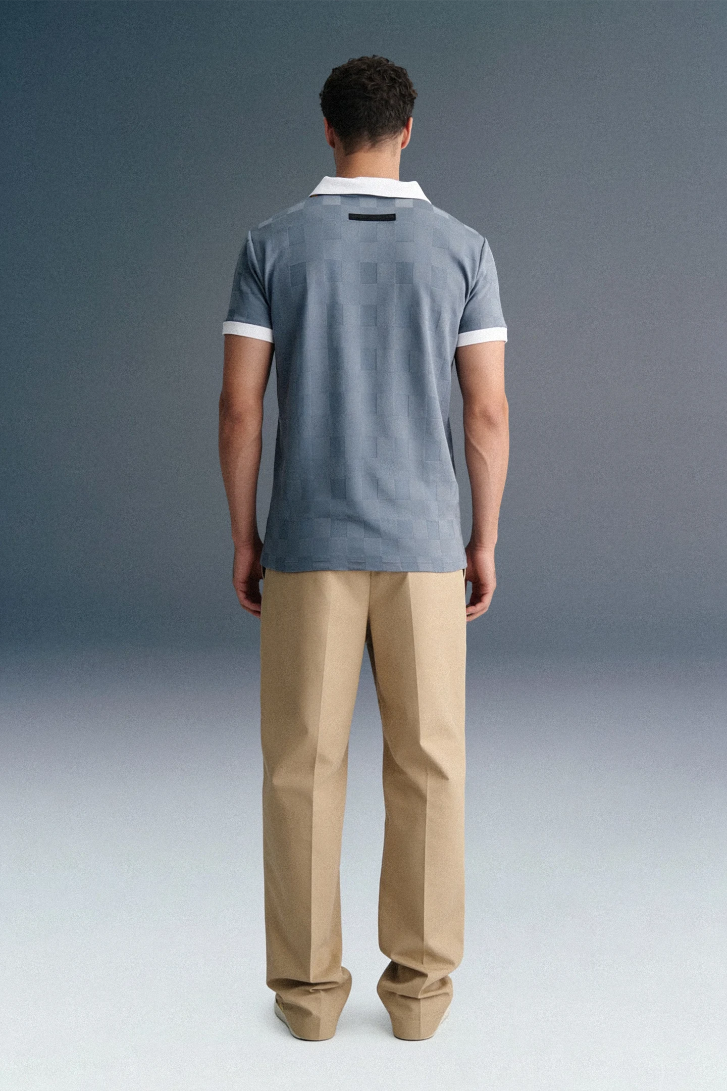 Blue Grey Textured Polo T-Shirt