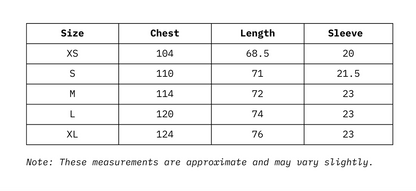 Size Chart of Women Oversized T-Shirt in cm