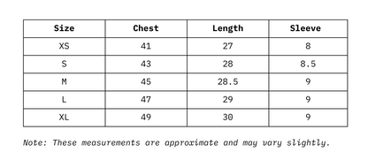 Size Chart of Women Oversized T-Shirt in inches