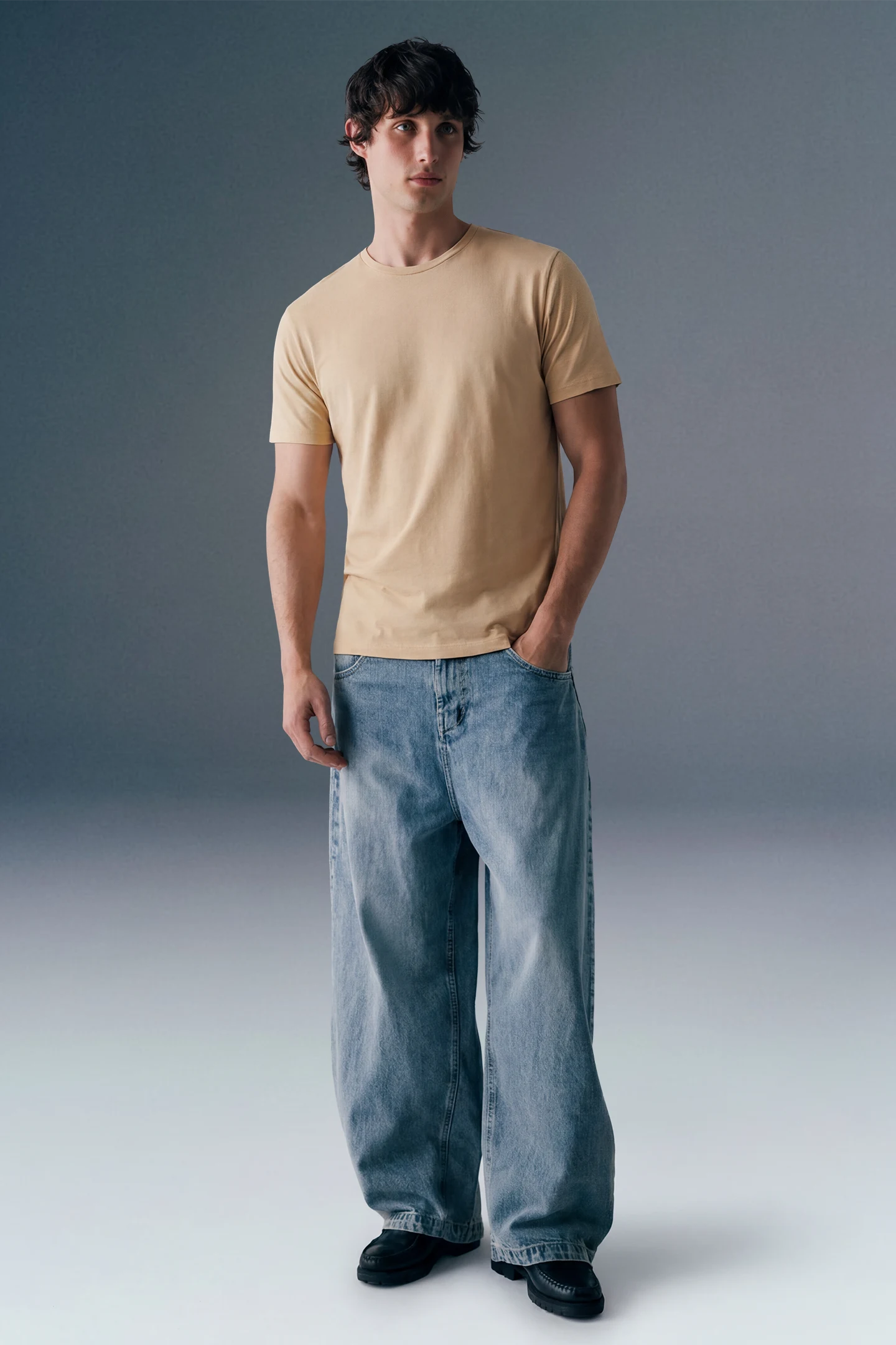 Solid Beige Half Sleeves T-Shirt For Men Regular Fit