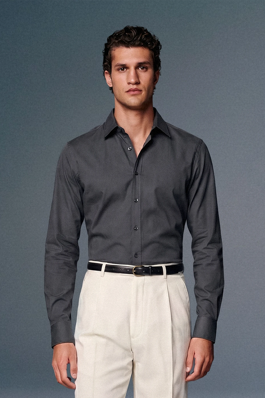 Dark Grey Solid Slim Fit Shirt