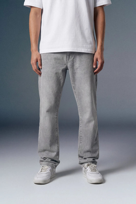 Light Grey Mid Rise Men's Straight Fit Jeans